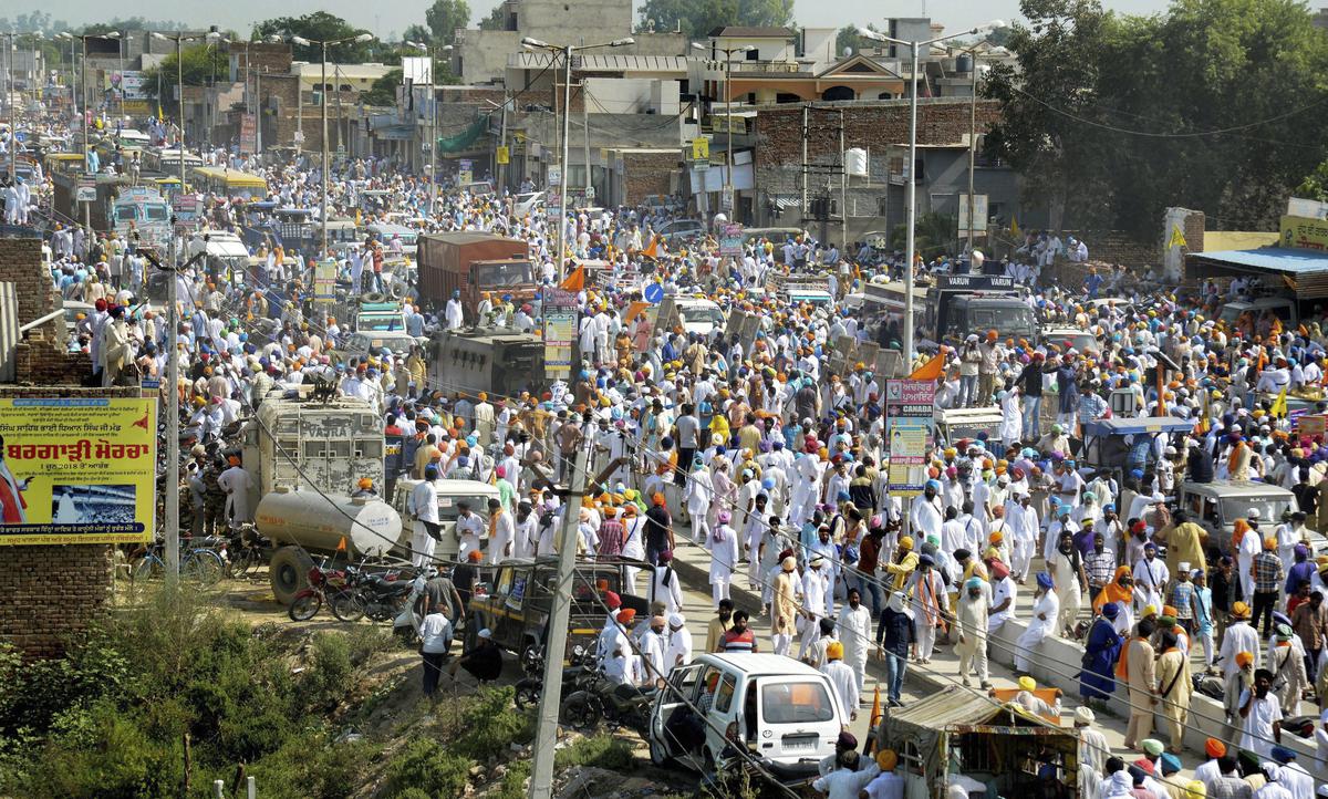 A view of the Insaaf Morcha rally, seeking justice over the desecration of the Guru Granth Sahib in 2015, at Bargari village in Faridkot.