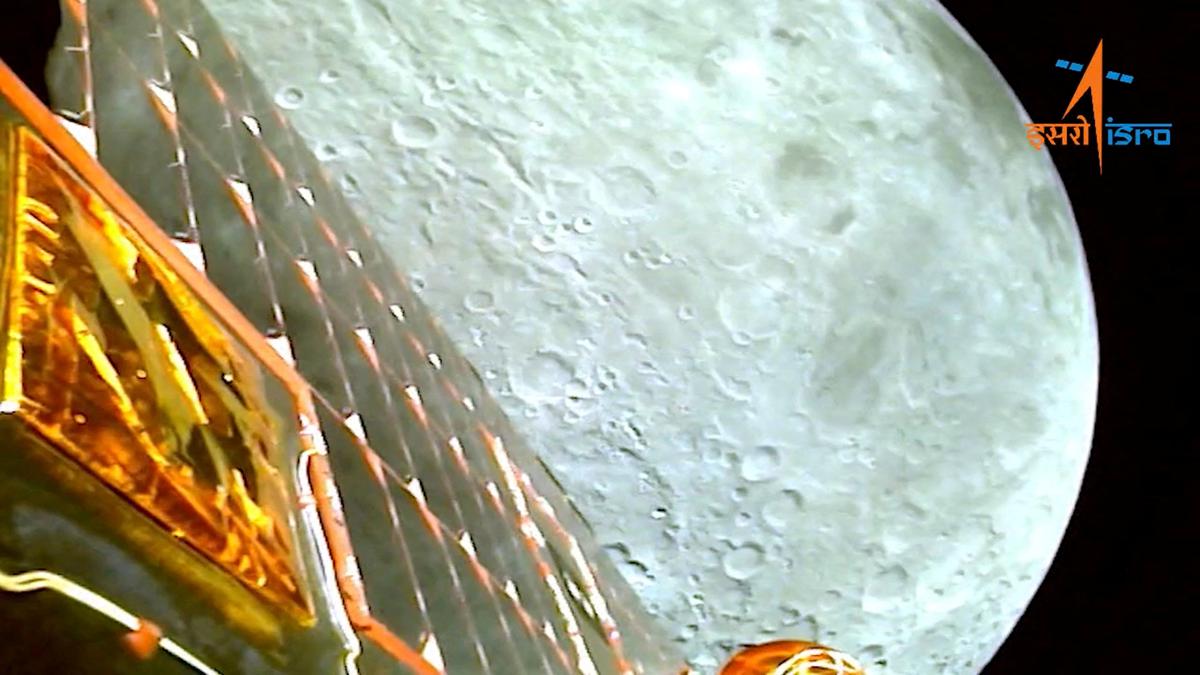 A view of the moon as viewed by the Chandrayaan-3 lander during Lunar Orbit Insertion on August 5, 2023 in this screengrab from a video released August 6, 2023.  