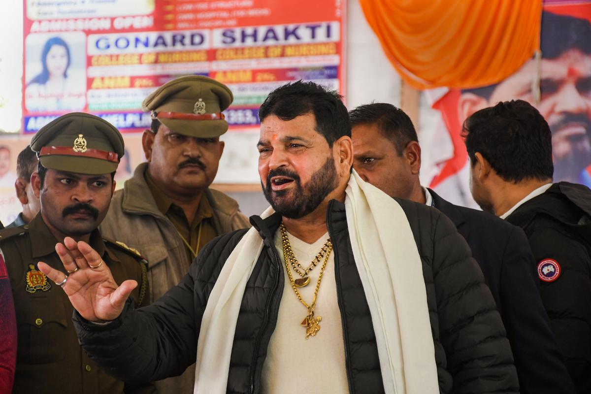 Gonda: Wrestling Federation of India (WFI) President Brij Bhushan Sharan Singh speaks with the media regarding recent allegations of sexual harassment against him, in Gonda district, Friday, Jan 20, 2023.