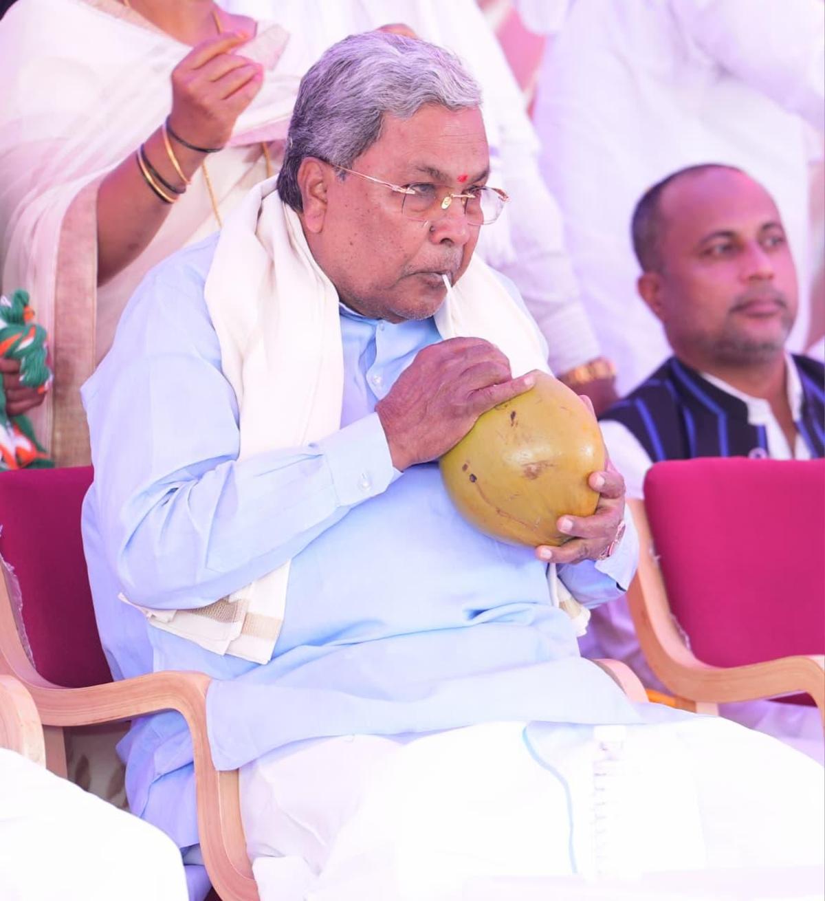 Chief Minister Siddaramaiah takes a break during campaigning in Bagalkot on Monday.
