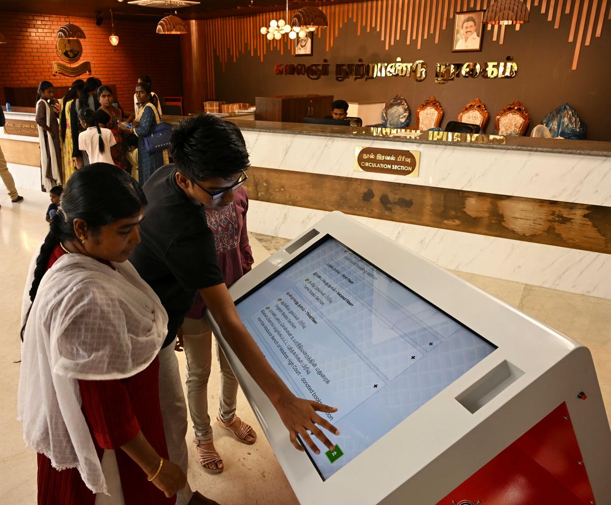  No more a maze: The digital information kiosk at the entrance of Kalaignar Centenary Library in Madurai has the floor plan like the ones found in malls.  