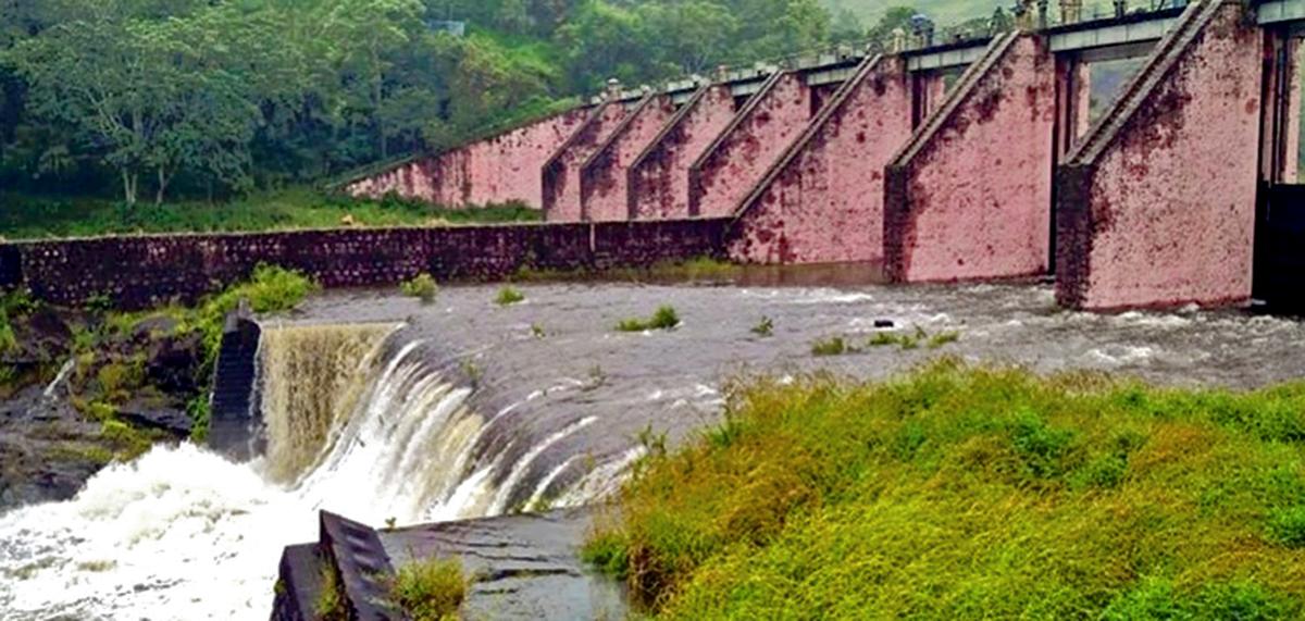 Water gushing out from the Mullaperiyar Dam near Thekkady in Kerala, November 18, 2021.