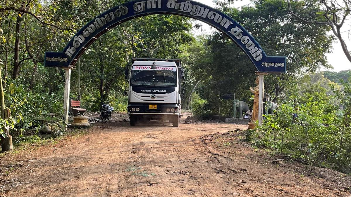 Nallambal Lake, an abandoned tourist spot near Thirunallar, turns into a sand quarry