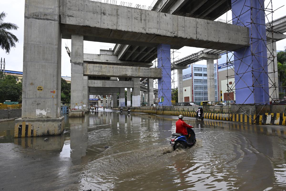 Traffic was diverted due to waterlogging near the Silk Board junction after heavy rain. 