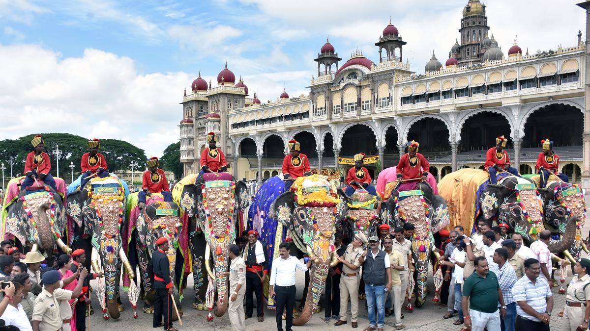 Dasara elephants accorded ceremonial welcome at Mysuru palace