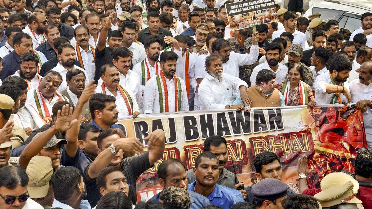 Telangana CM participates in ‘Chalo Raj Bhavan’ protest over Adani issue