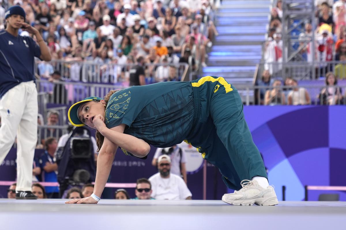 Australia's Rachael Gunn competes in the Round Robin Battle in the breaking competition at the 2024 Paris Olympics.