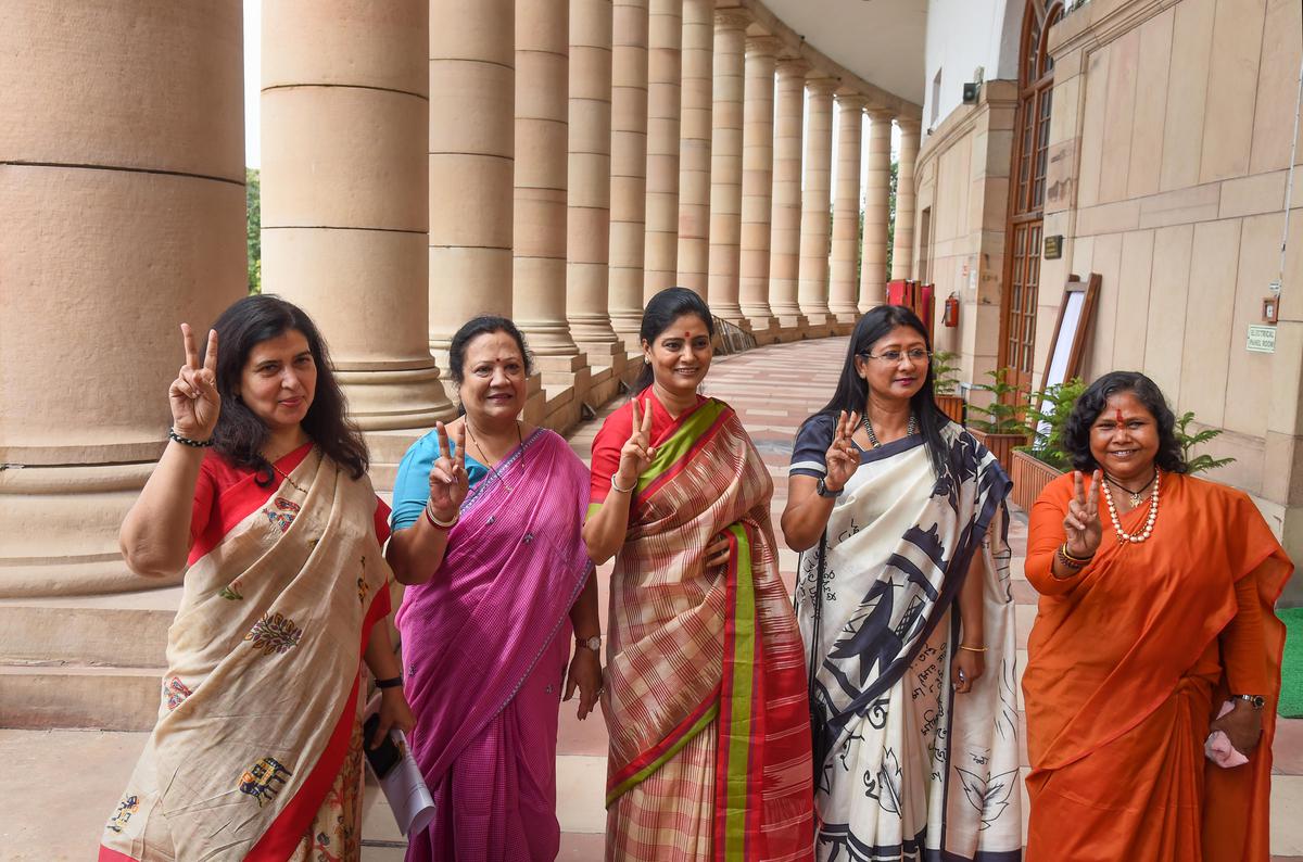 Union Ministers Anupriya Patel, Darshana Jardosh and Sadhvi Niranjan Jyoti along with other MPs arrive to cast their vote for the election of the Vice-President, at Parliament House in New Delhi. Union Ministers Anupriya Patel, Darshana Jardosh and Sadhvi Niranjan Jyoti along with other MPs arrive to cast their vote for the election of the Vice-President, at Parliament House in New Delhi.