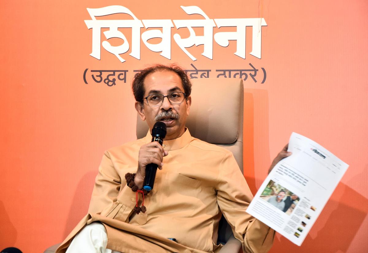 File picture of Shiv Sena (UBT) chief Uddhav Thackeray addressing a press conference at Shivsena Bhavan, in Mumbai