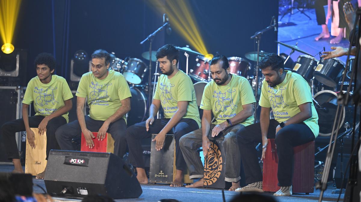 Jus Drums students playing cajon.