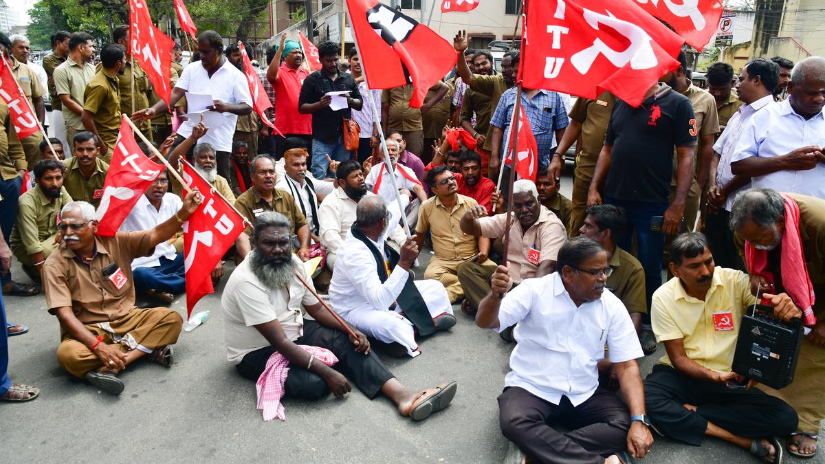 Trade union members stage protest in Coimbatore