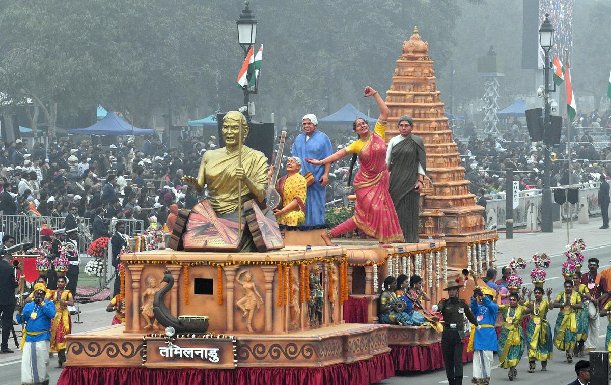 The tableau of Tamil Nadu during the Republic Day Parade 2023, on the duty path, in New Delhi on January 26, 2023.