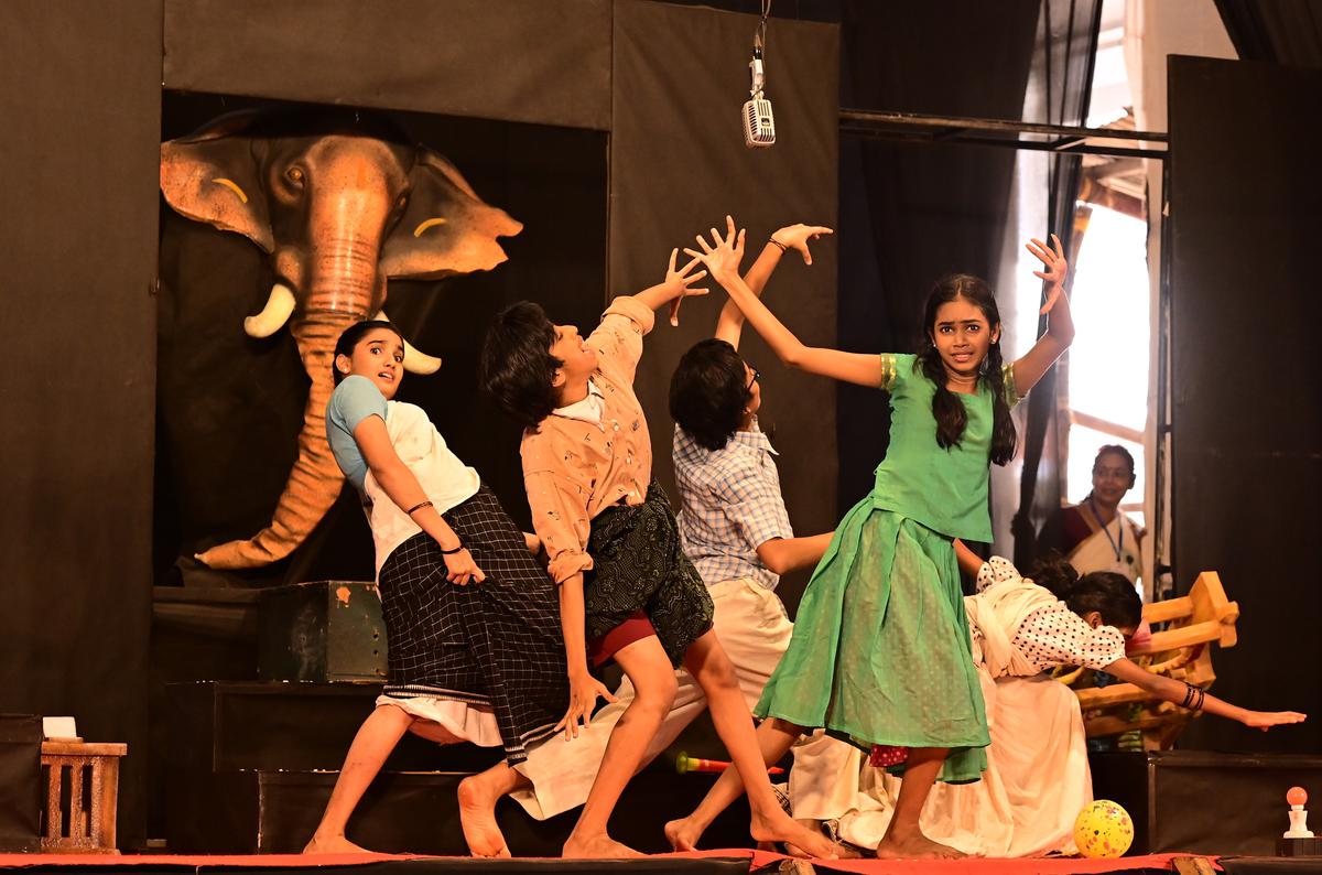 The team of Sacred Heart HSS, Thrissur, performing their play Thunal at the ongoing 61st Kerala School Kalolasavam in Kozhikode as part of Malayalam Drama (HS) Competition.