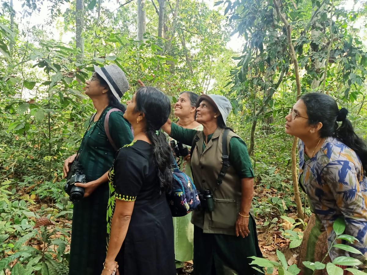 Sudha Chandran with a team of bird watchers 