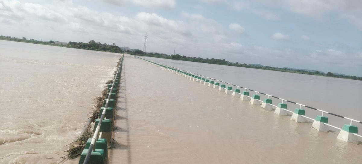 The Kollur bridge in Yadgir district that came under river waters on Thursday.