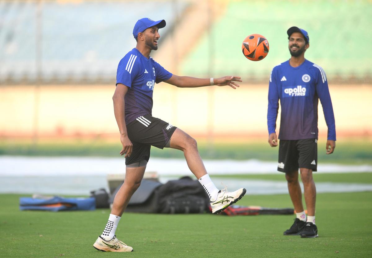 Prasidh Krishna and Ruturaj Gaikwad during a practice session.