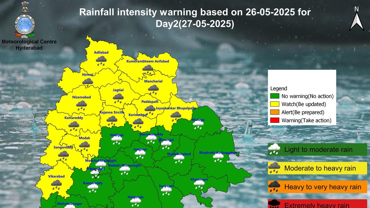 Telangana Weather May 27 | Heavy rain alert in 14 Telangana districts