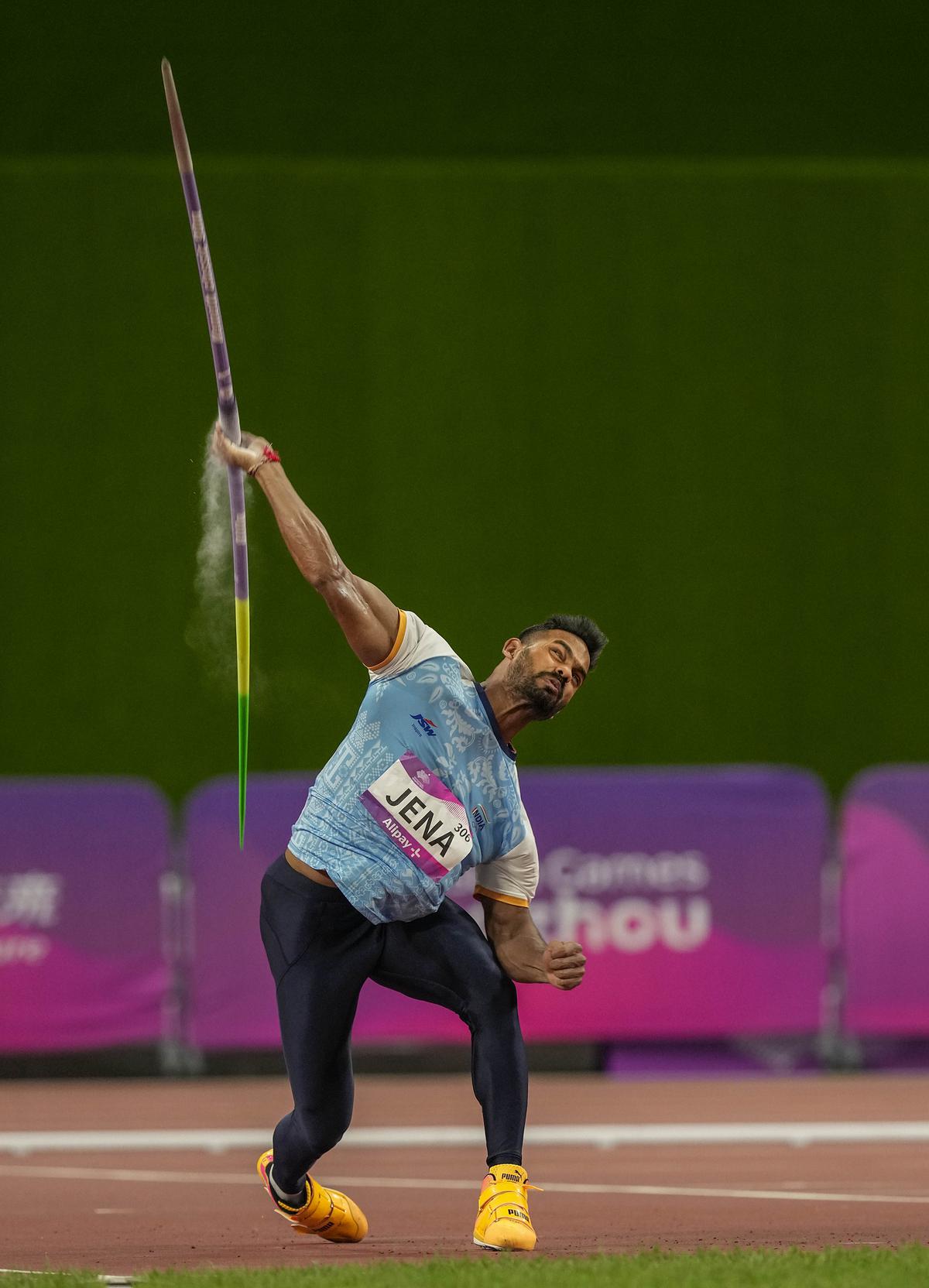  India’s Kishore Kumar Jena competes in the Men’s Javelin Throw Final event at the 19th Asian Games, in Hangzhou, China, on Oct. 4, 2023. 