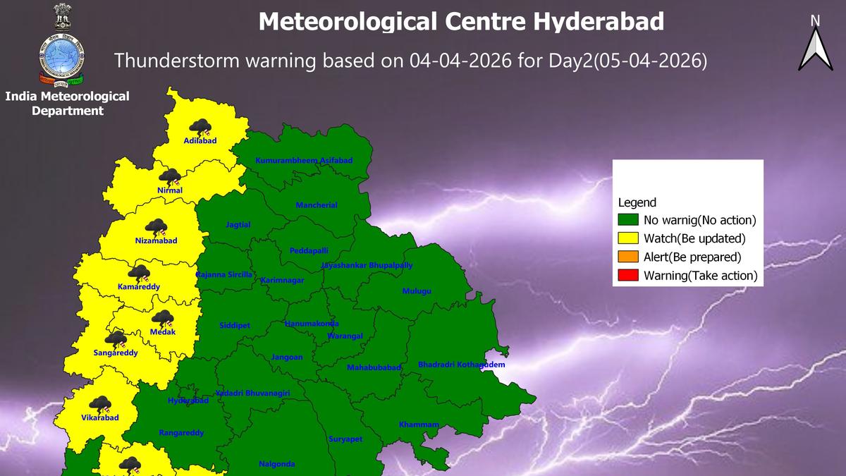 Thunderstorm forecast in nine Telangana districts on April 5
