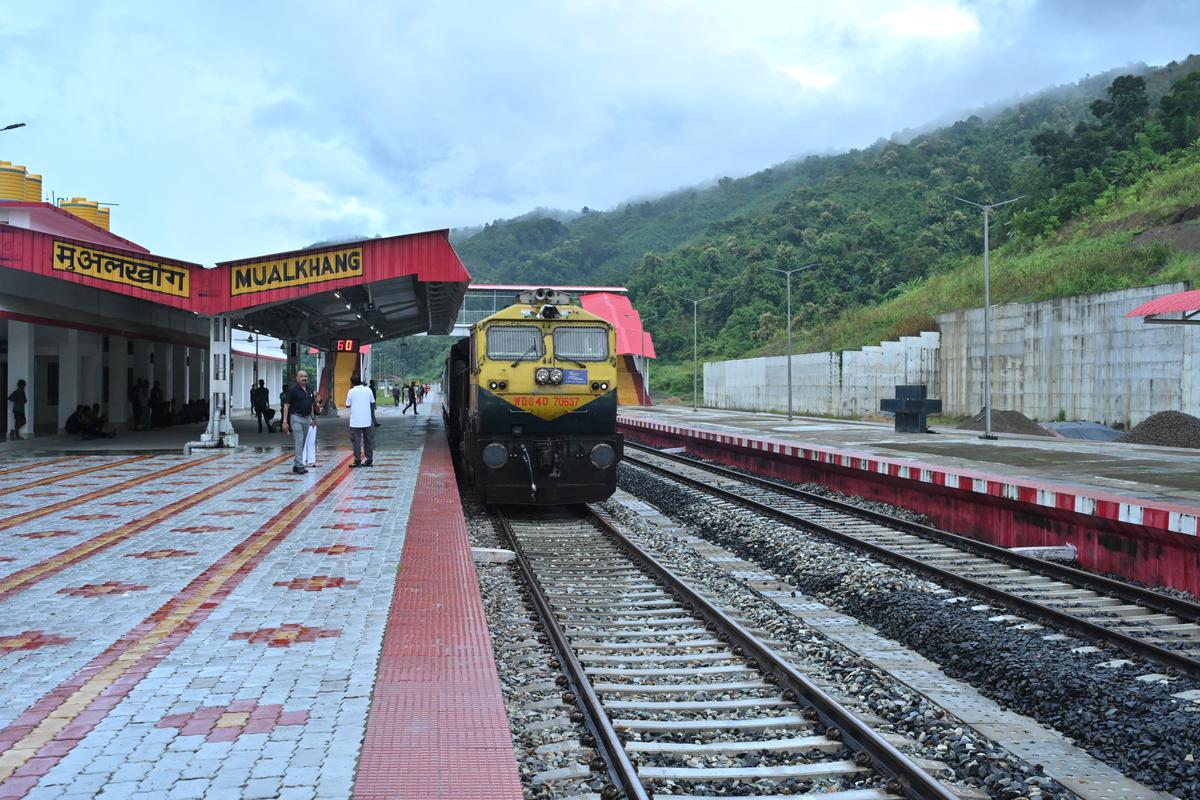 The Krung Bridge at Sairang on the 51.38-kilometre railway line. The newly built Sairang station. 