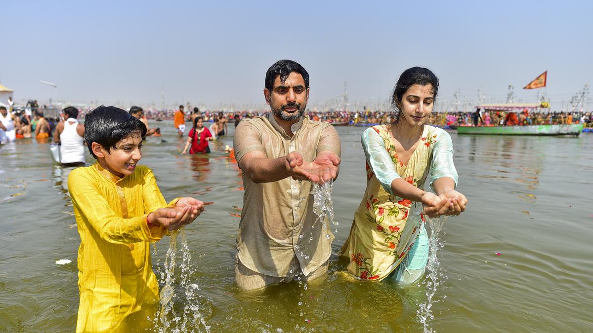 Lokesh takes a holy dip at Maha Kumbh Mela