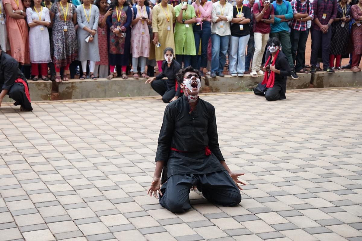 Students of NMAM Institute of Technology performing street play to create awareness about suicide prevention
