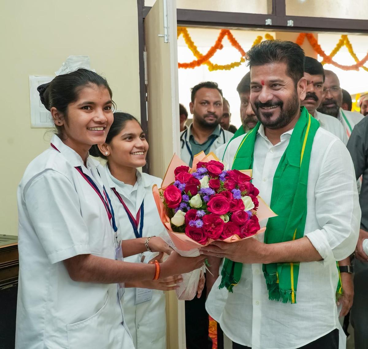 Chief Minister A. Revanth Reddy inaugurating development works in Khammam district on Sunday.