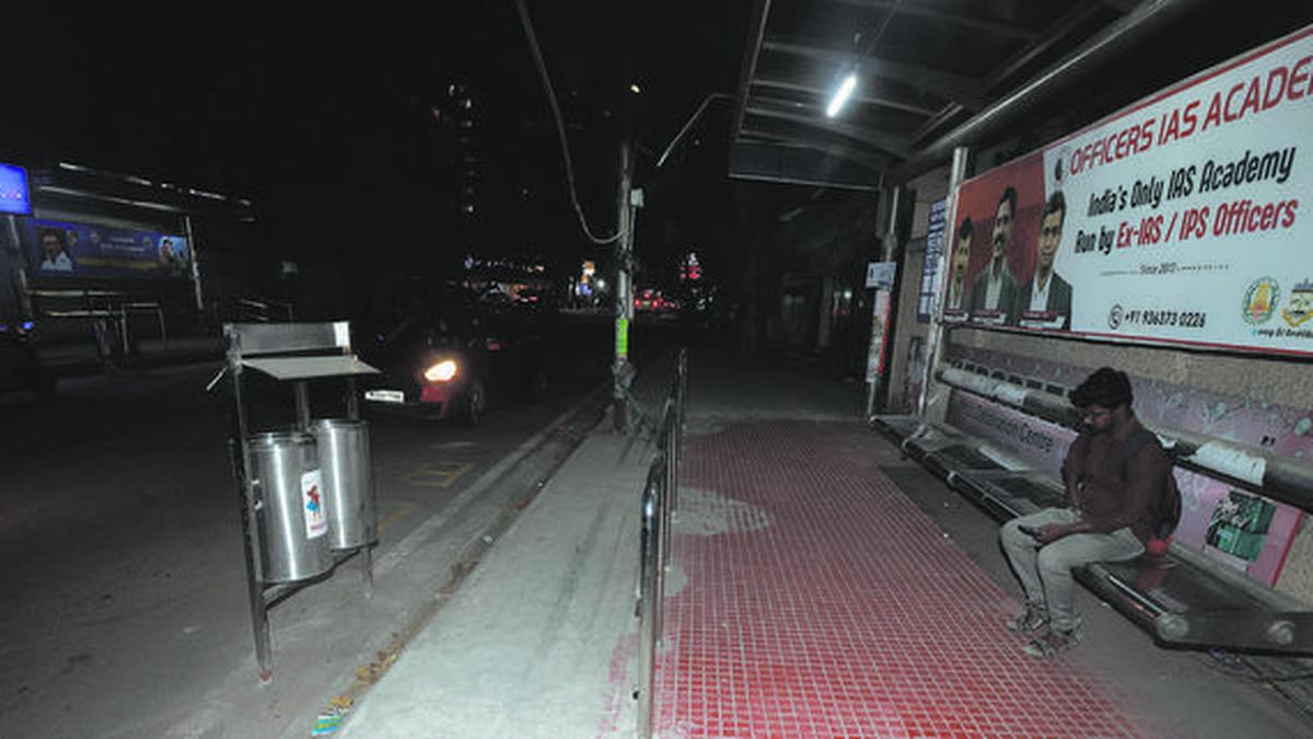 On some Chennai roads, garbage bins “dig into” a piece of the carriageway