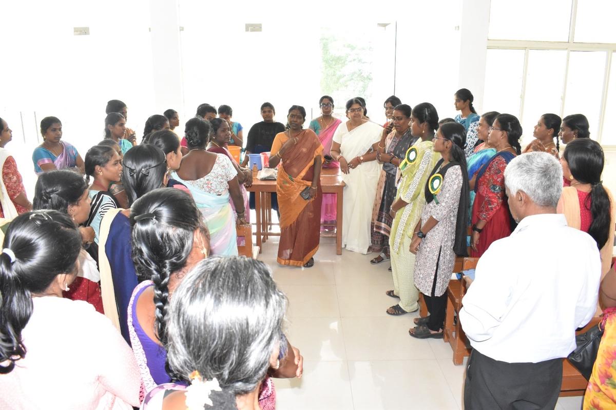 Training programme for SHG women in progress at The Standard Fireworks Rajaratnam College for Women, Sivakasi.