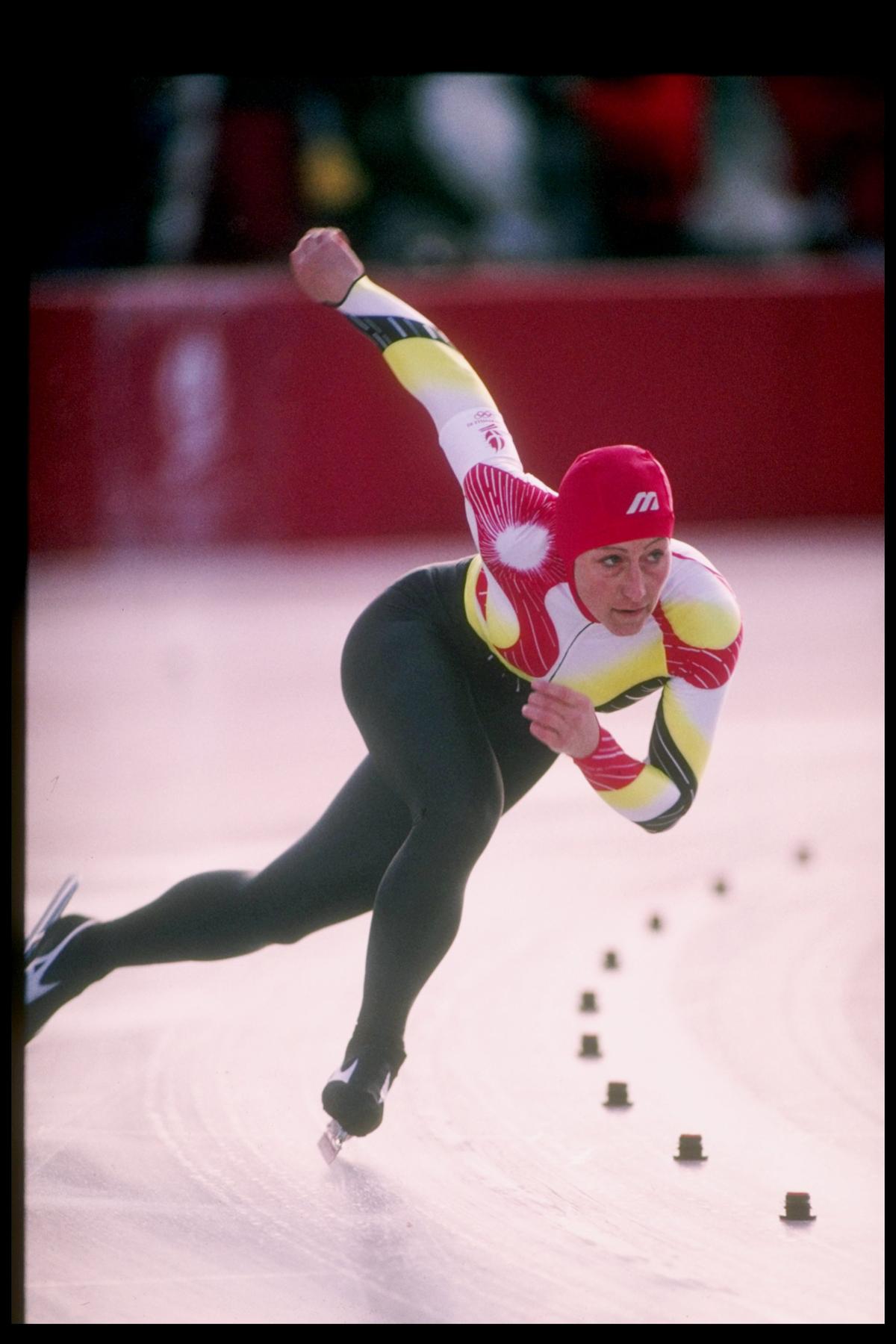 Christa Lüding from Germany at the Olympic Games in Albertville, France.