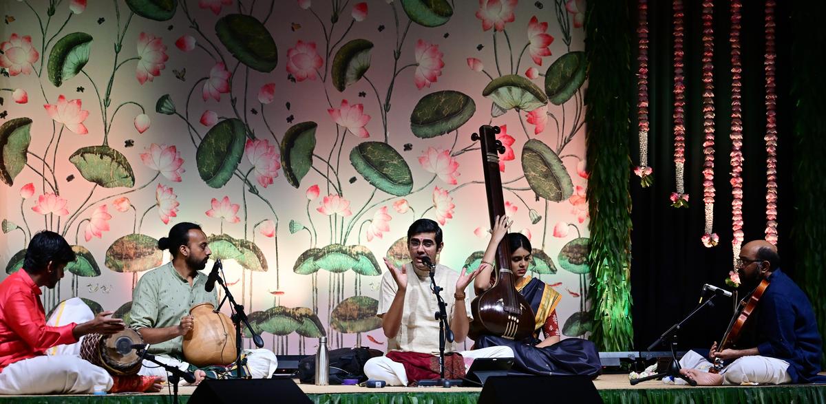 Sikkil Gurucharanwith V. Sanjeev (violin), N.C. Bharadwaj (mridangam) and S. Krishna (ghatam). 