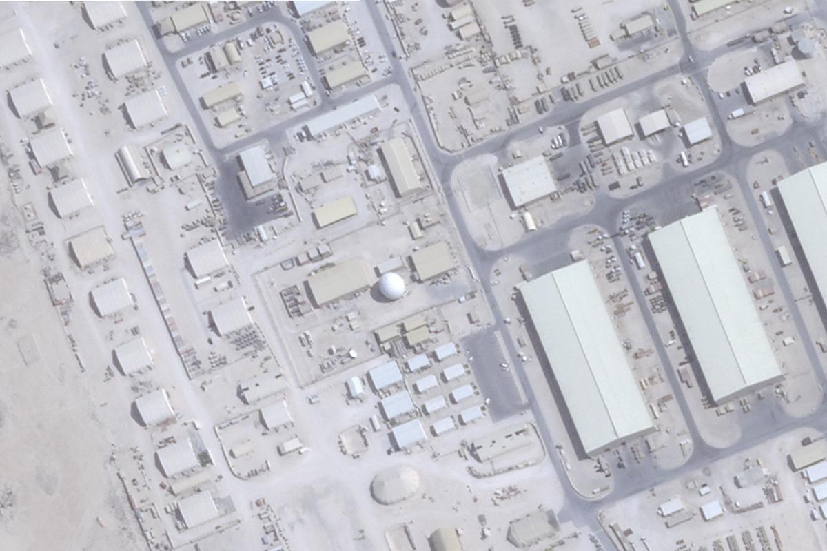 This satellite image from Planet Labs PBC shows modernized enterprise terminal, center, at the Al Udeid Air Base outside of Doha, Qatar, June 23, 2025. This satellite image from Planet Labs PBC shows modernized enterprise terminal, center, at the Al Udeid Air Base outside of Doha, Qatar, June 23, 2025.