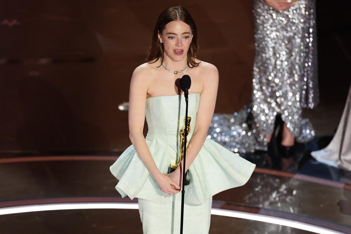 Emma Stone wins the Oscar for Best Actress for “Poor Things” during the Oscars show at the 96th Academy Awards in Hollywood, Los Angeles, California, U.S., March 10, 2024