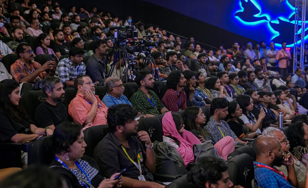 The audience at a conversation Payal Kapadia had with IFFK deputy director H. Shaji and IAS officer Divya S. Iyer at the  International Film Festival of Kerala in Thiruvananthapuram on Wednesday.