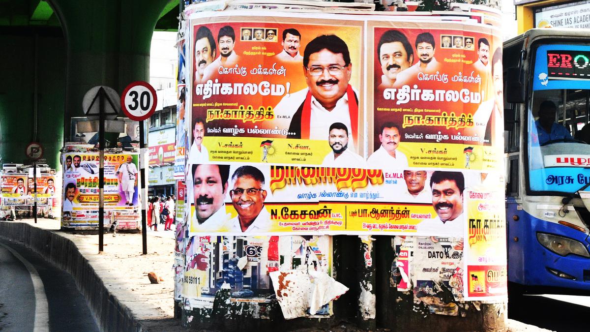 Efforts to beautify pillars of Gandhipuram flyover in Coimbatore turn futile as new posters crop up on them