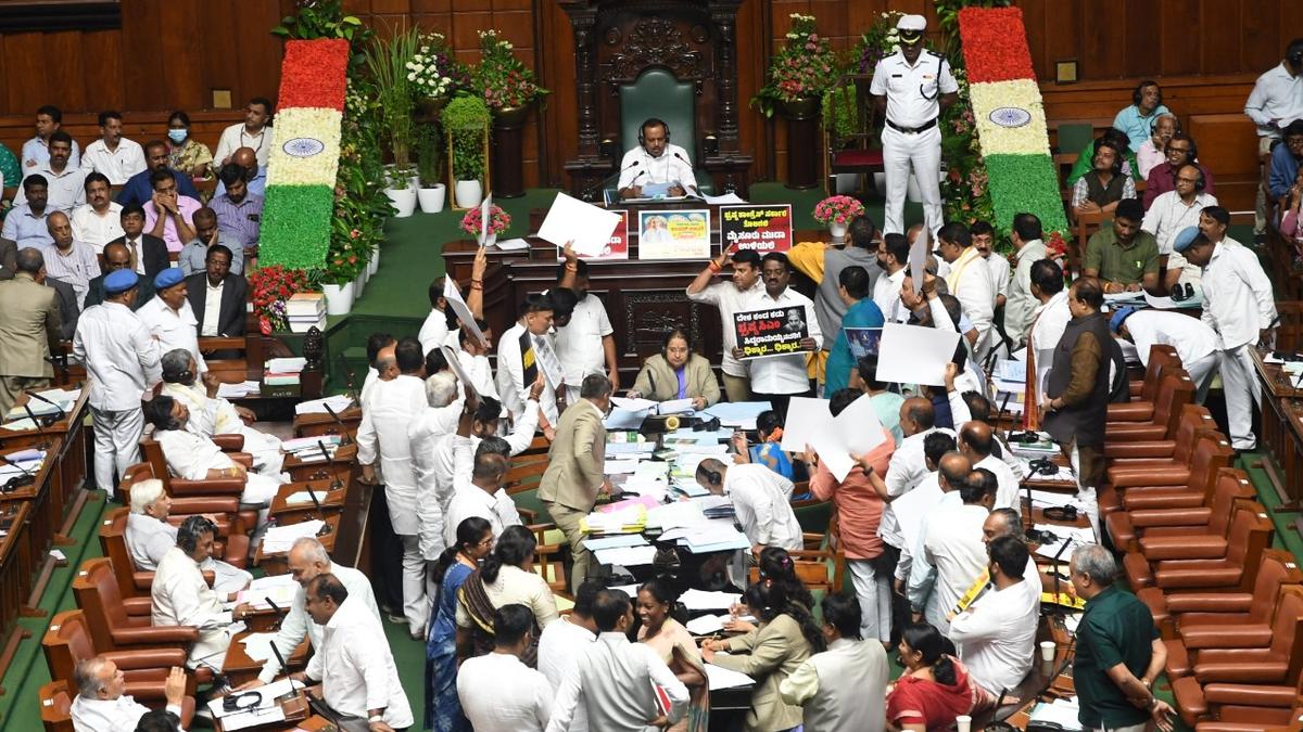 Opposition BJP-JD(S) members resort to night-long dharna in legislature demanding debate on MUDA scam