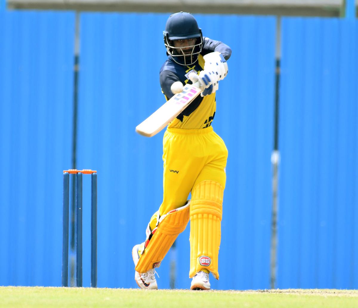 Tamil Nadu XI skipper B. Indrajith scored 50 runs during the one-day match against Bangladesh XI at MAC Stadium in Chennai on November 6, 2022.