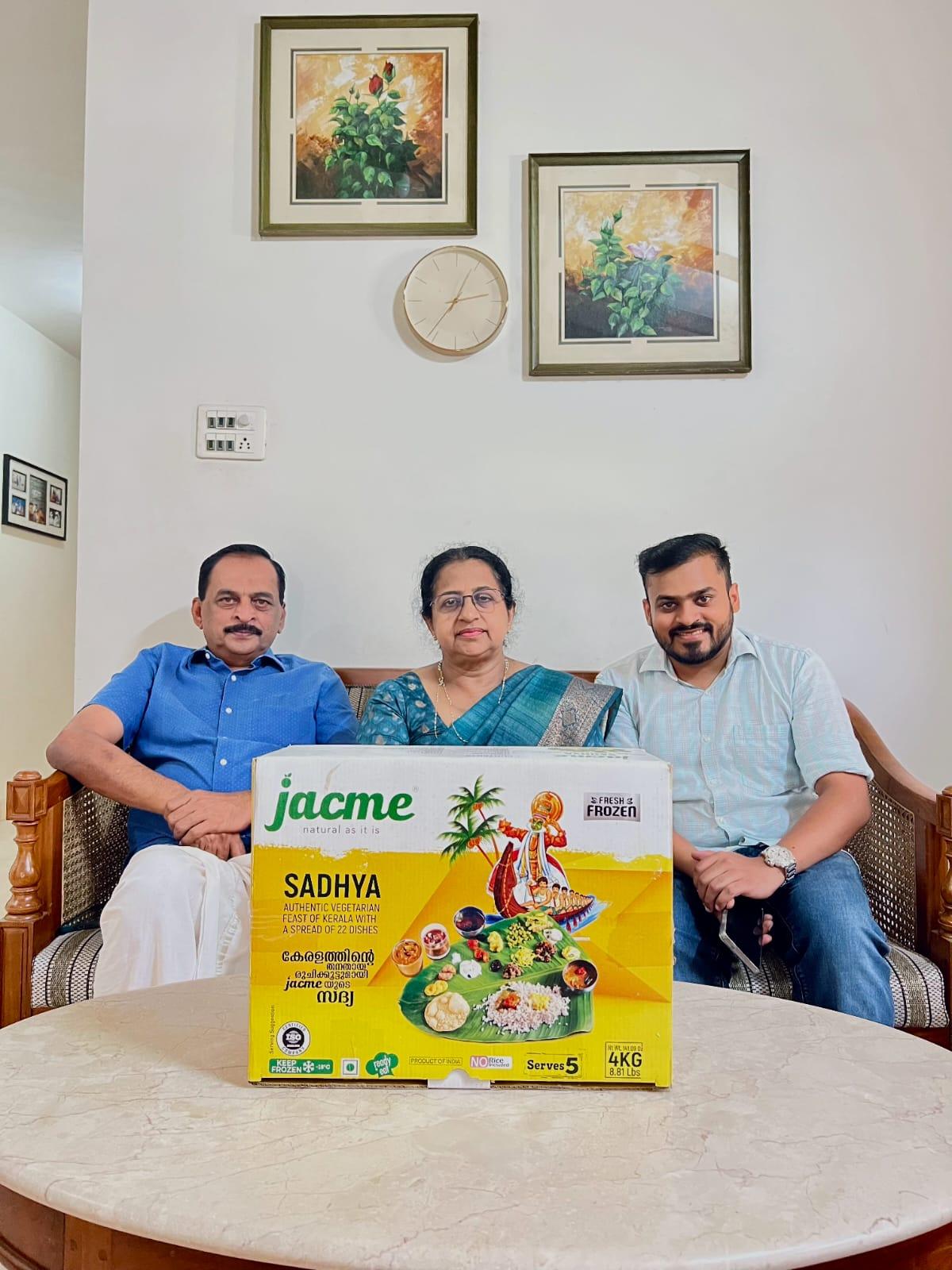 (From left) Tom C Kavalackal, wife Kunjumol Tom and son Rony Tom with their ready-to-eat Onasadya pack (From left) Tom C Kavalackal, wife Kunjumol Tom and son Rony Tom with their ready-to-eat Onasadya pack