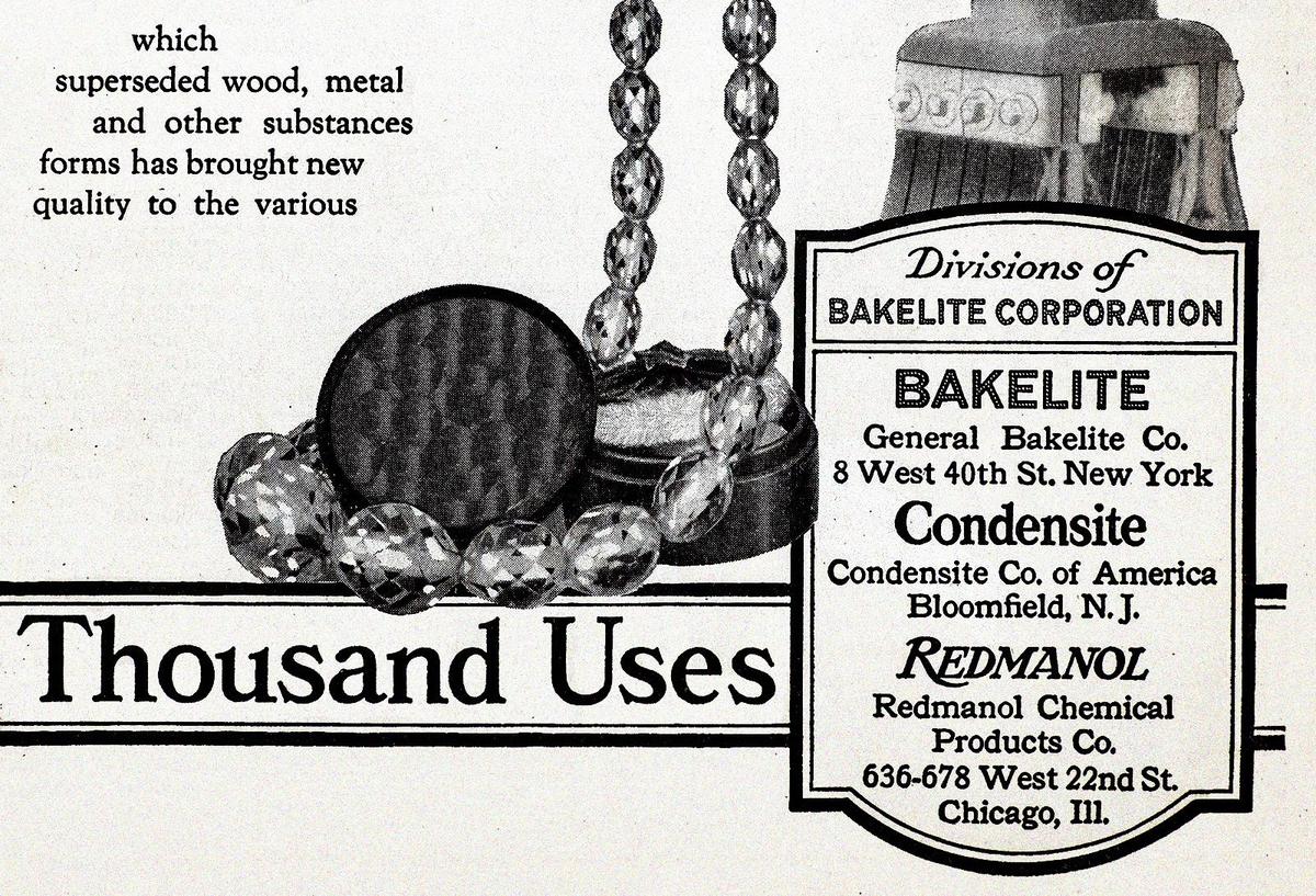 When Baekeland said Bakelite could be put to use in a 1000 ways, he meant it! A picture of an advertisement for Bakelite in The Saturday Evening Post of January 1923. When Baekeland said Bakelite could be put to use in a 1000 ways, he meant it! A picture of an advertisement for Bakelite in The Saturday Evening Post of January 1923.
