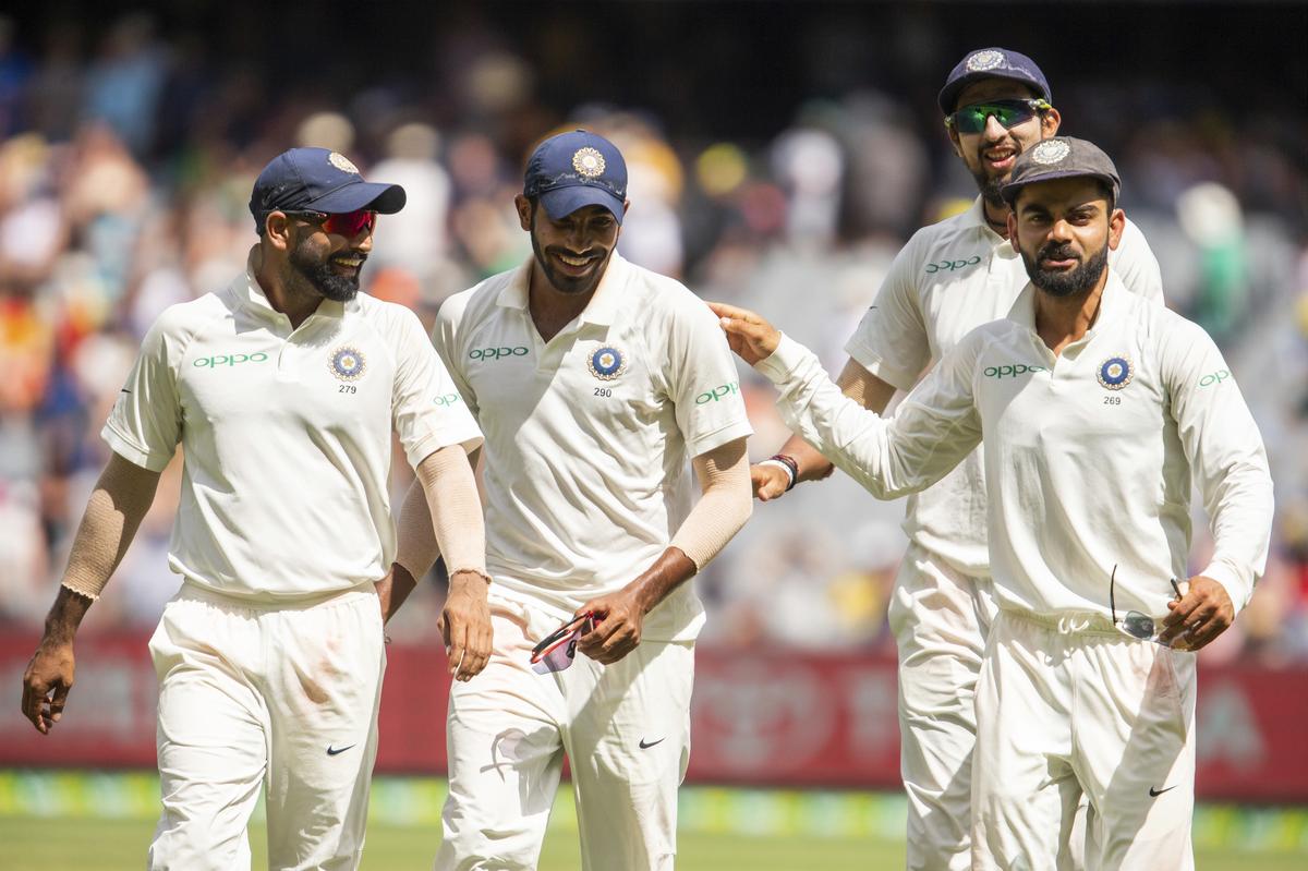 India’s pace bowling attack, from left to right, Mohammed Shami, Jasprit Bumrah, Ishant Sharma and captain Virat Kohli walk off the field during play on day three of the third cricket Test between India and Australia in Melbourne on Dec. 28, 2018