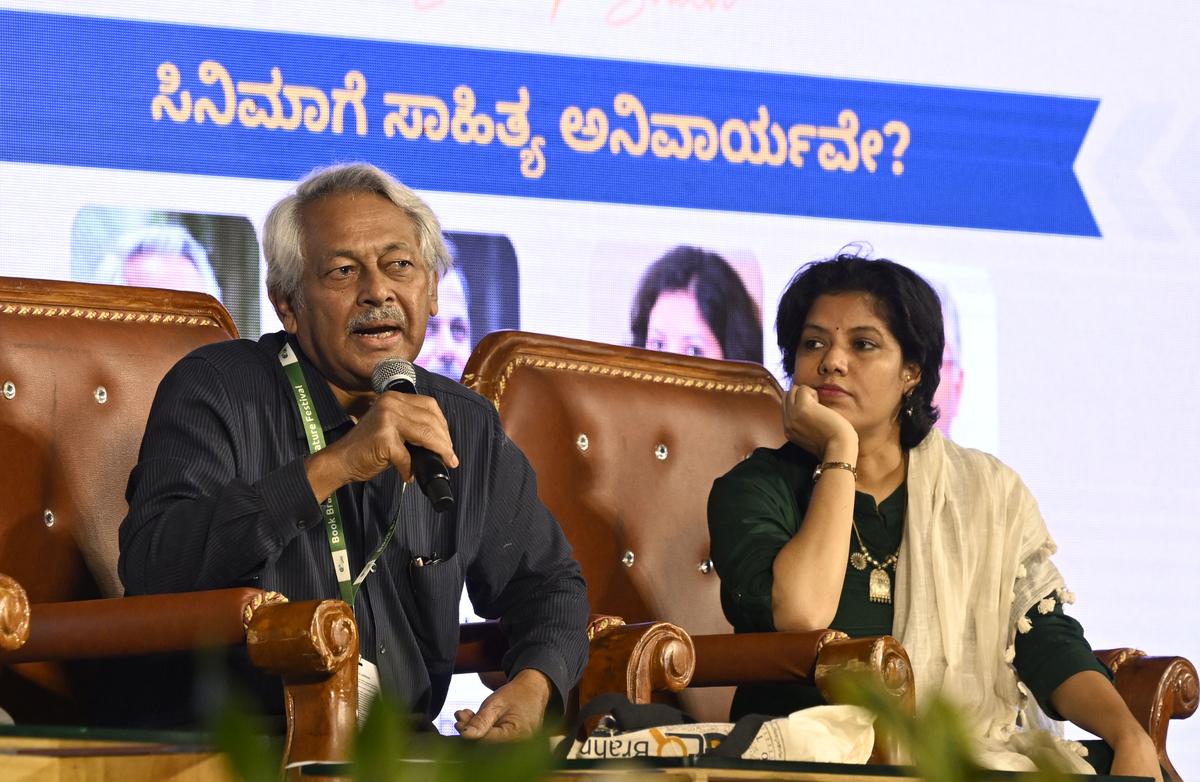 Film director Girish Kasaravalli and Sumana Kittur at Book Brahma Literature Festival in Bengaluru.