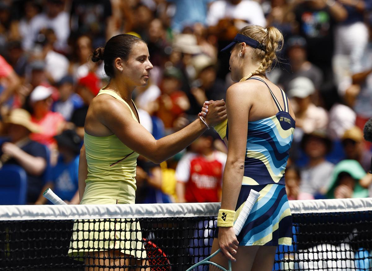 Tennis - Australian Open - Melbourne Park, Melbourne, Australia - January 20, 2024
Ukraine's Dayana Yastremska shakes hands with Emma Navarro of the U.S. after winning her third round match REUTERS/Issei Kato