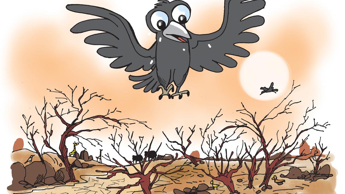 Thirsty crow story coloring page for kids 5