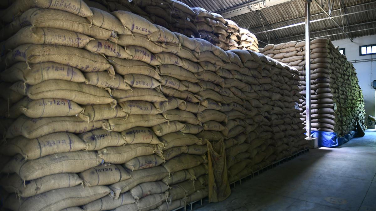 Sacks of Paddy in a Warehouse in tamilnadu