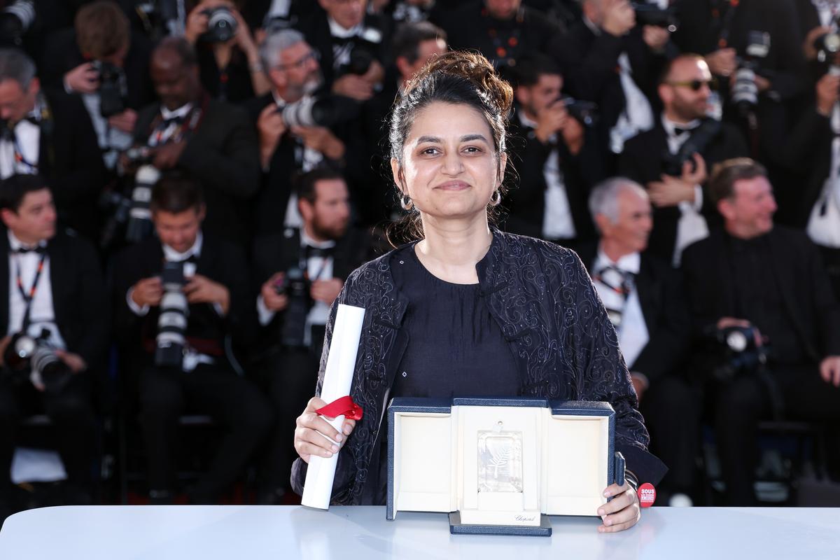 Payal Kapadia poses with the Grand Prix Award for ‘All We Imagine As Light’ during the Palme D’Or Winners Photocall at the 77th annual Cannes Film Festival 