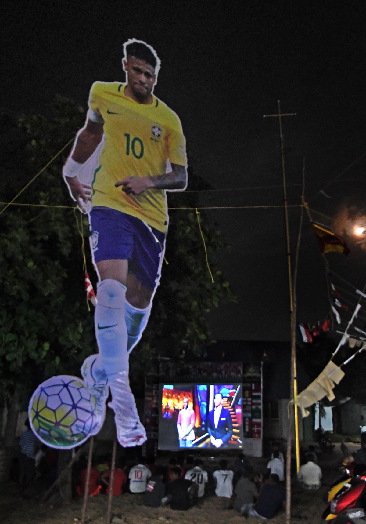 A large cut out of Brazilian footballer Neymar at Thoothoor. Photo : B. Jothi Ramalingam/The Hindu