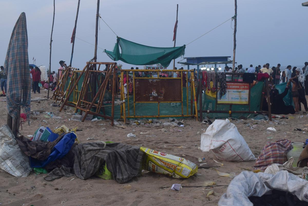 Clean-up: The Marina is dotted with petty shops and eateries that litter the beach. The Chennai Corporation proposes to reduce the number of shops as part of beach beautification. The vendors are up in arms against this exercise.