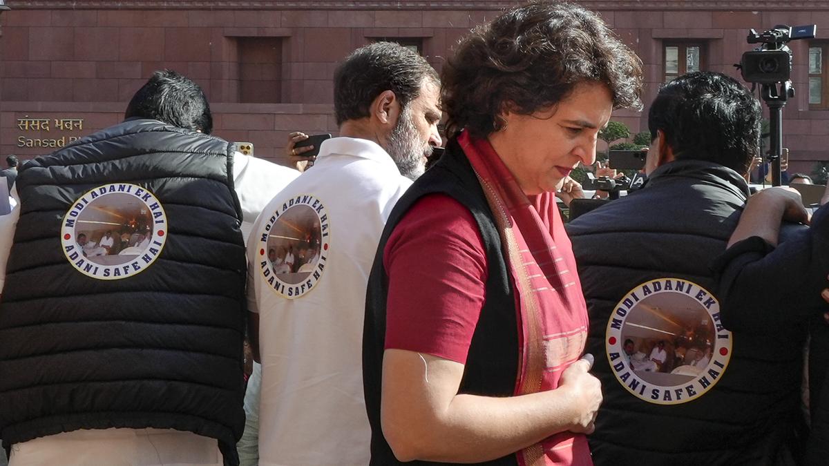 INDIA bloc MPs protest over Adani issue in Parliament, wear jackets reading 'Modi Adani Ek Hai'