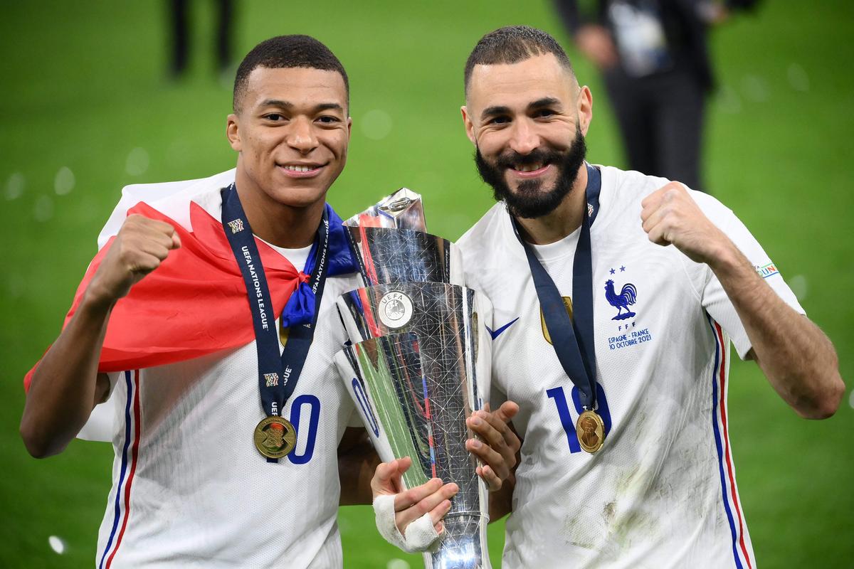 France’s forwards Kylian Mbappe and forward Karim Benzema