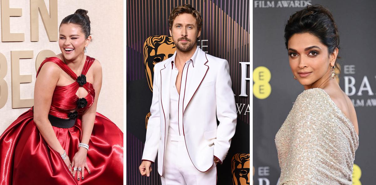 (L to R) Singer-actor Selena Gomez, and actors Ryan Gosling and Deepika Padukone on the red carpet at this year’s movie awards.